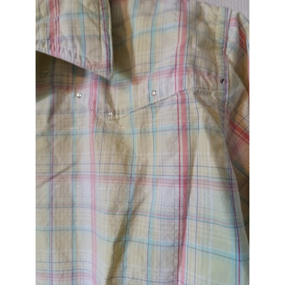 Twenty X Women's L/S plaid Pearl Snap Tailored Fit Blouse. L Pink/Yellow - Picture 3 of 8